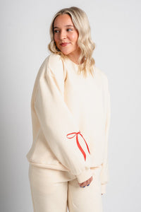 Bow sweatshirt cream - Trendy Sweatshirt - Cute Loungewear Collection at Lush Fashion Lounge Boutique in Oklahoma City