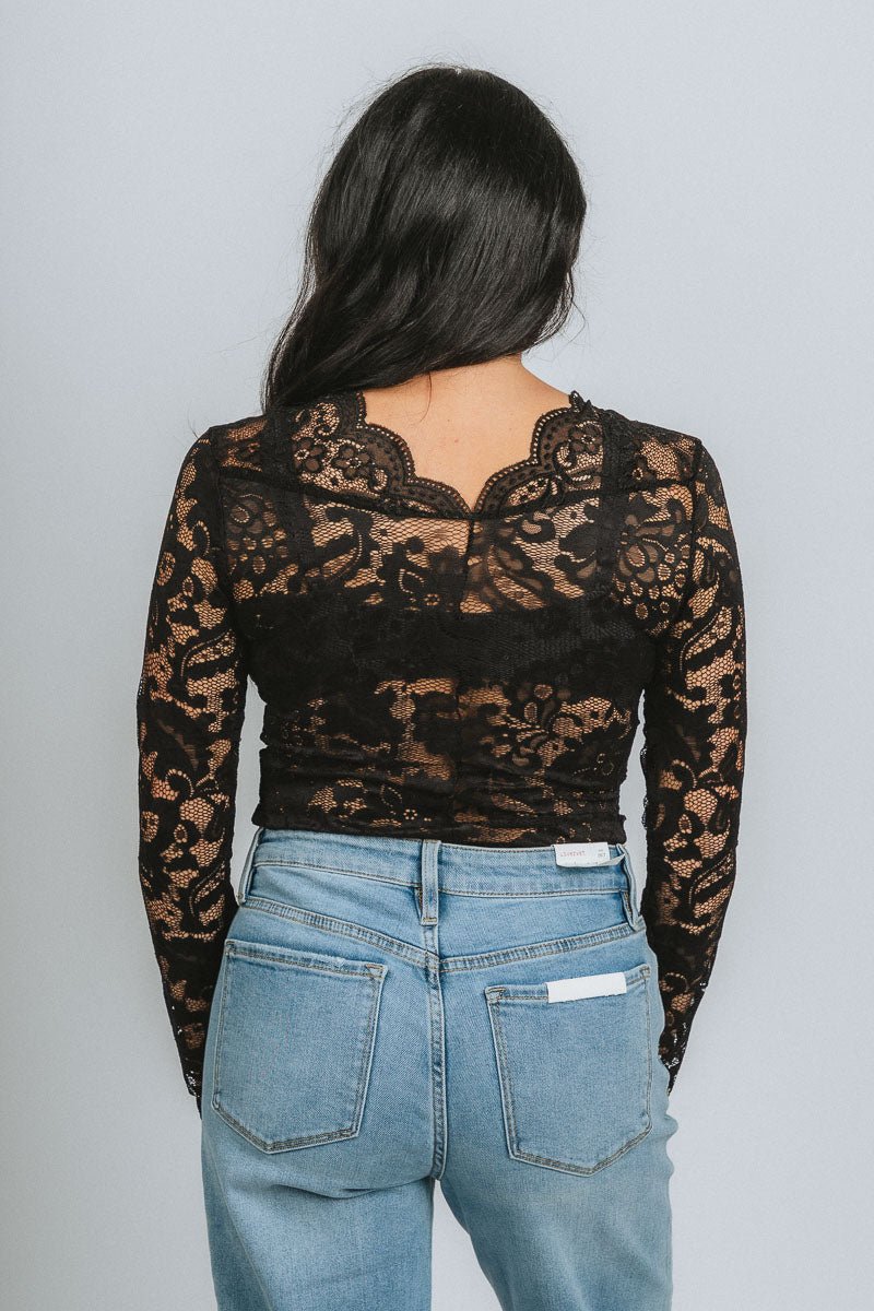 Long sleeve lace bodysuit black