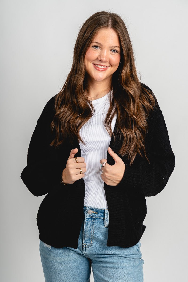Knit pocket cardigan black - Affordable Cardigan - Boutique Cardigans & Trendy Kimonos at Lush Fashion Lounge Boutique in Oklahoma City