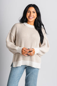 Ribbed striped sweater beige – Stylish Sweaters | Boutique Sweaters at Lush Fashion Lounge Boutique in Oklahoma City