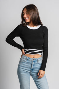 Cropped long sleeve sweater black – Stylish Sweaters | Boutique Sweaters at Lush Fashion Lounge Boutique in Oklahoma City