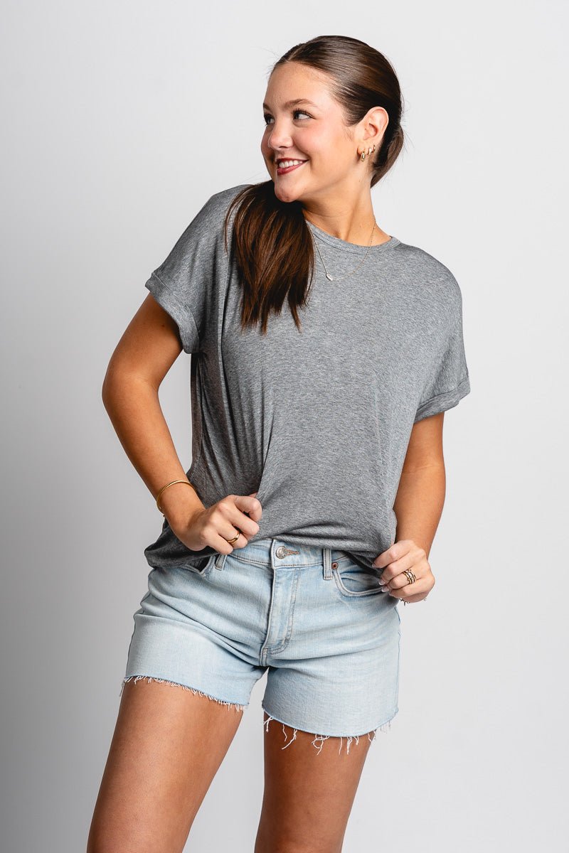 Modal short sleeve top off heather grey