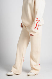 Bow sweatpants cream - Fun sweatpants - Unique Lounge Looks at Lush Fashion Lounge Boutique in Oklahoma