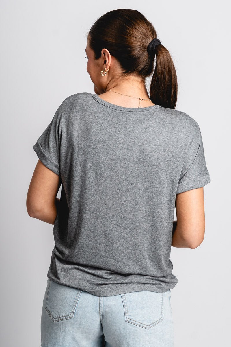 Modal short sleeve top off heather grey