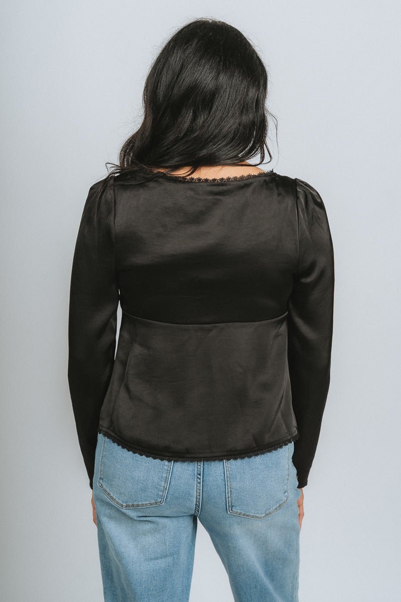 Square neck satin tie top black