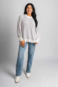 Ribbed striped sweater grey - Trendy Sweaters | Cute Pullover Sweaters at Lush Fashion Lounge Boutique in Oklahoma City