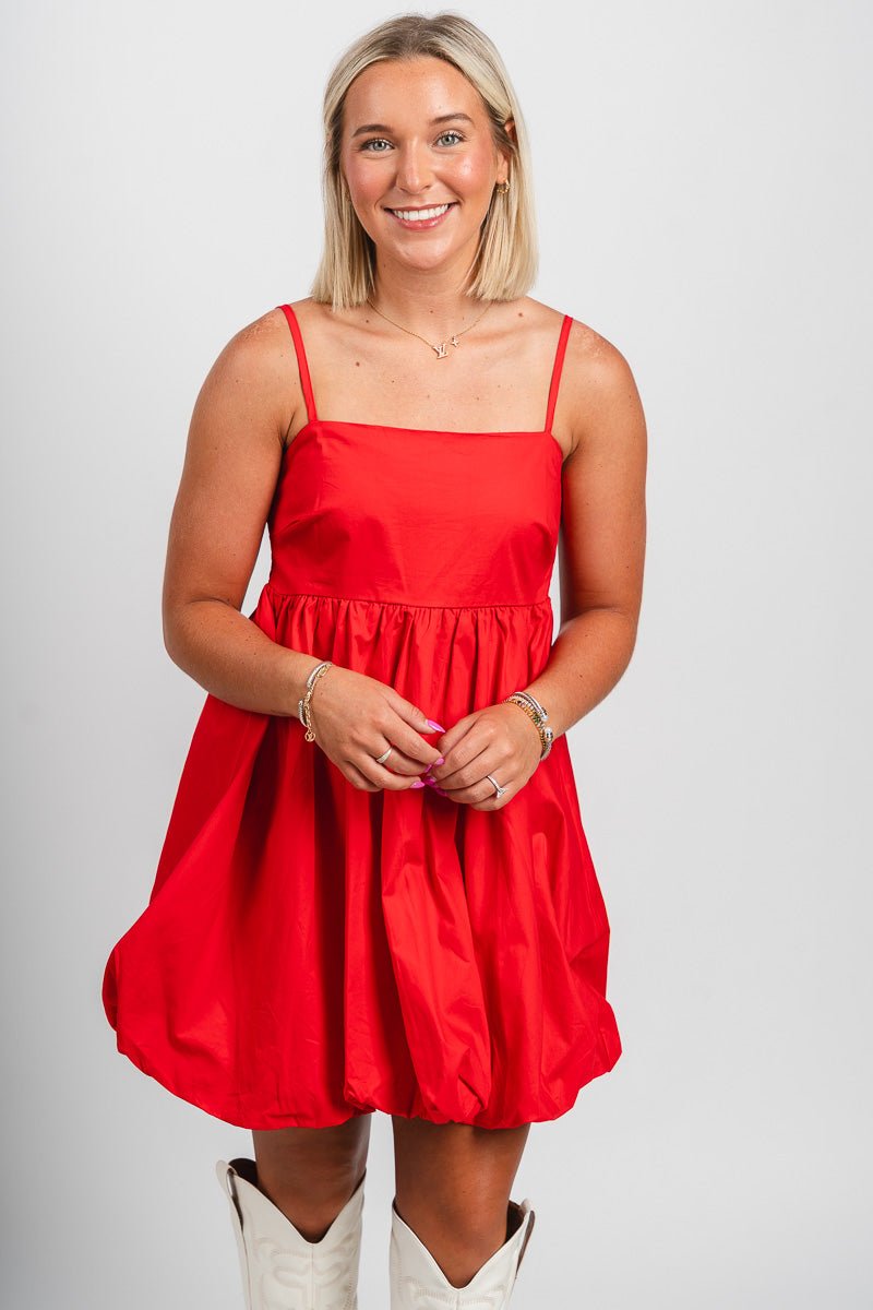 Bubble hem mini dress red - Affordable dress - Boutique Dresses at Lush Fashion Lounge Boutique in Oklahoma City