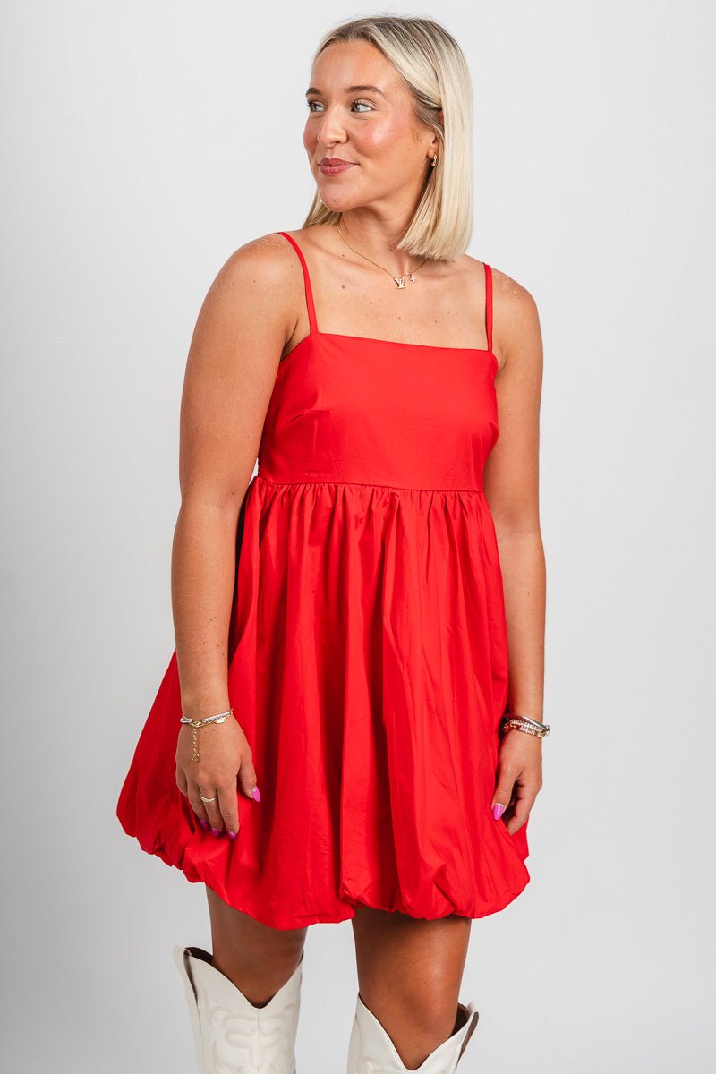 Bubble hem mini dress red - Cute dress - Trendy Dresses at Lush Fashion Lounge Boutique in Oklahoma City