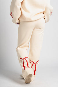 Bow sweatpants cream - Adorable sweatpants - Stylish Comfortable Outfits at Lush Fashion Lounge Boutique in OKC