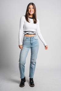 Cropped long sleeve sweater off white – Unique Sweaters | Lounging Sweaters and Womens Fashion Sweaters at Lush Fashion Lounge Boutique in Oklahoma City