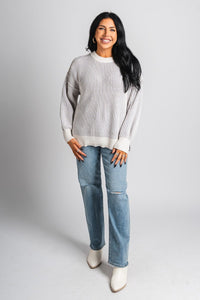 Ribbed striped sweater grey – Unique Sweaters | Lounging Sweaters and Womens Fashion Sweaters at Lush Fashion Lounge Boutique in Oklahoma City