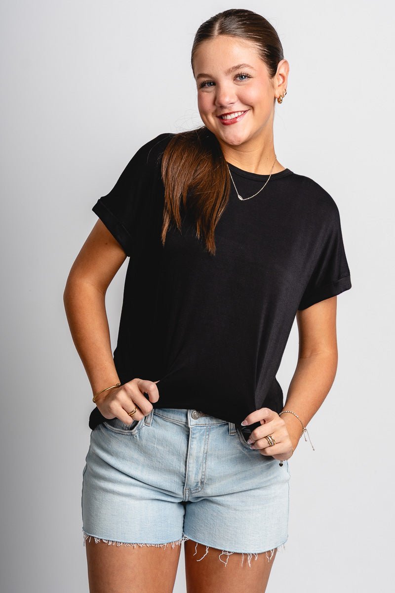 Modal short sleeve top off black