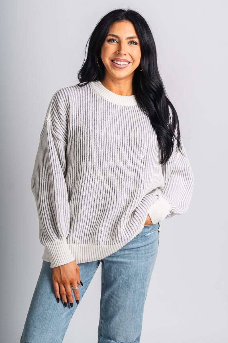 Ribbed striped sweater grey – Stylish Sweaters | Boutique Sweaters at Lush Fashion Lounge Boutique in Oklahoma City