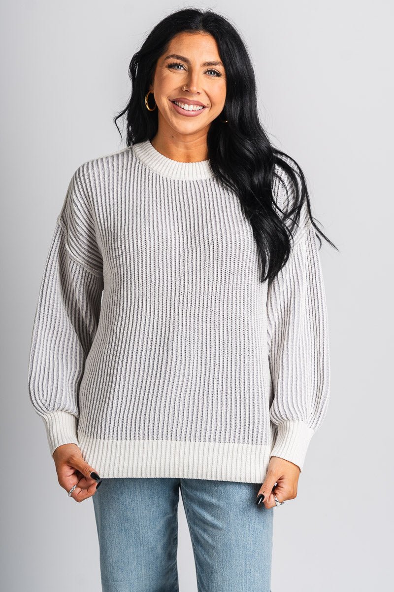 Ribbed striped sweater grey – Boutique Sweaters | Fashionable Sweaters at Lush Fashion Lounge Boutique in Oklahoma City