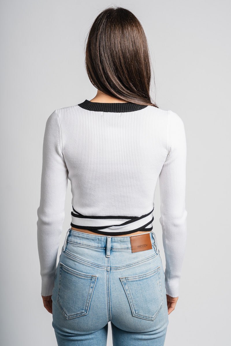 Cropped long sleeve sweater off white