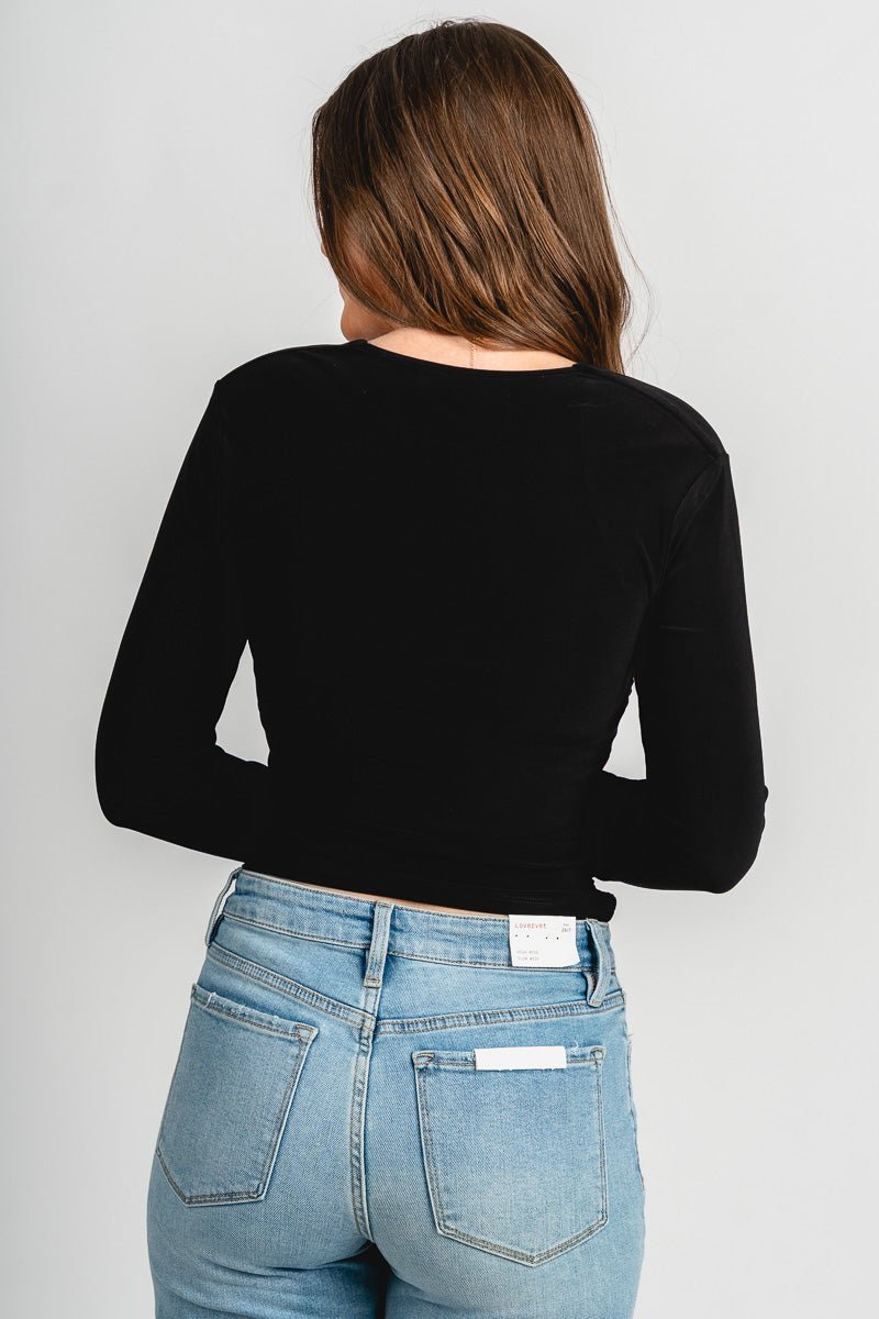 Raina long sleeve ruched top black