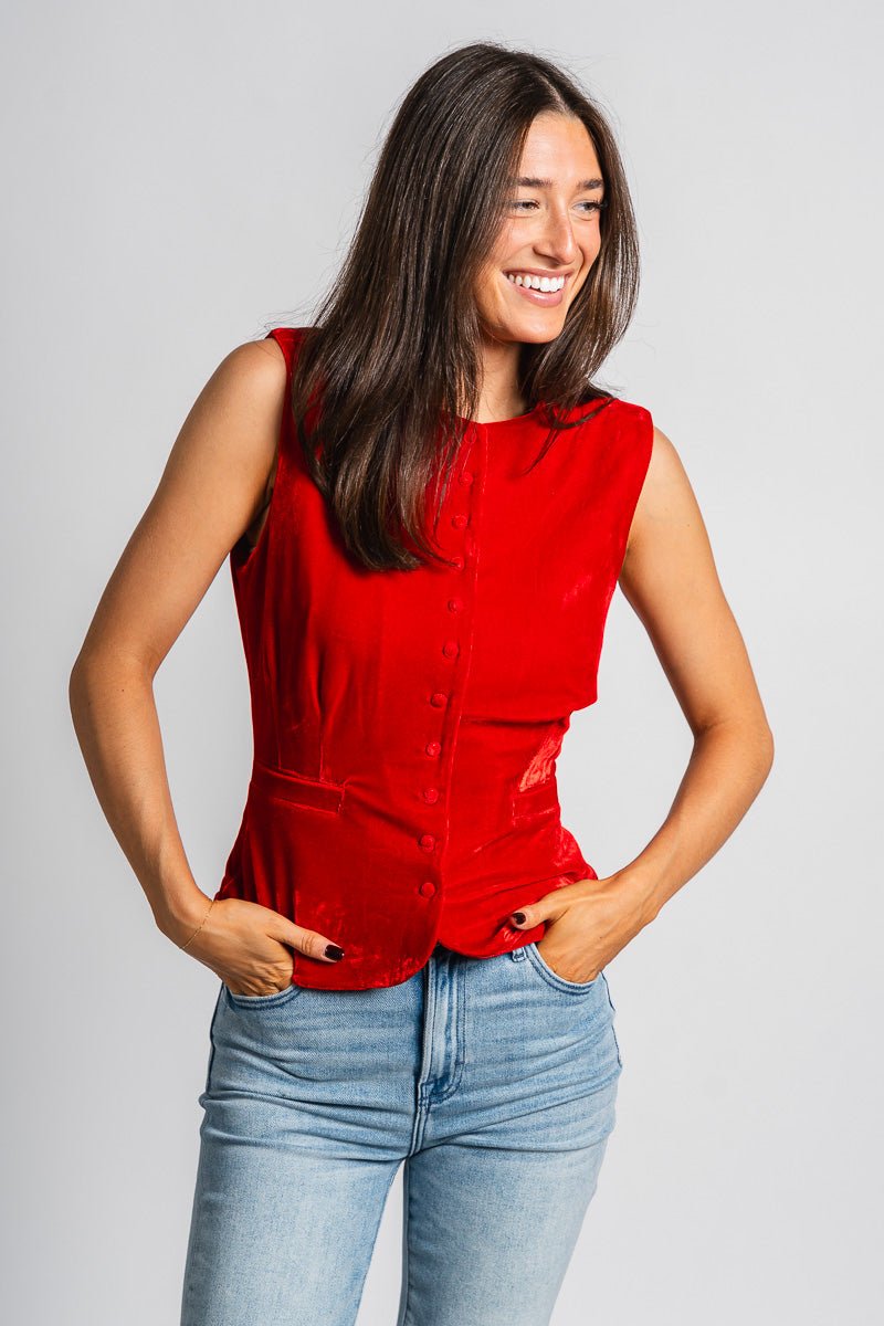 Sleeveless velvet vest cherry