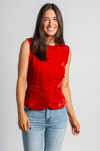 Sleeveless velvet vest cherry - Trendy Holiday Apparel at Lush Fashion Lounge Boutique in Oklahoma City