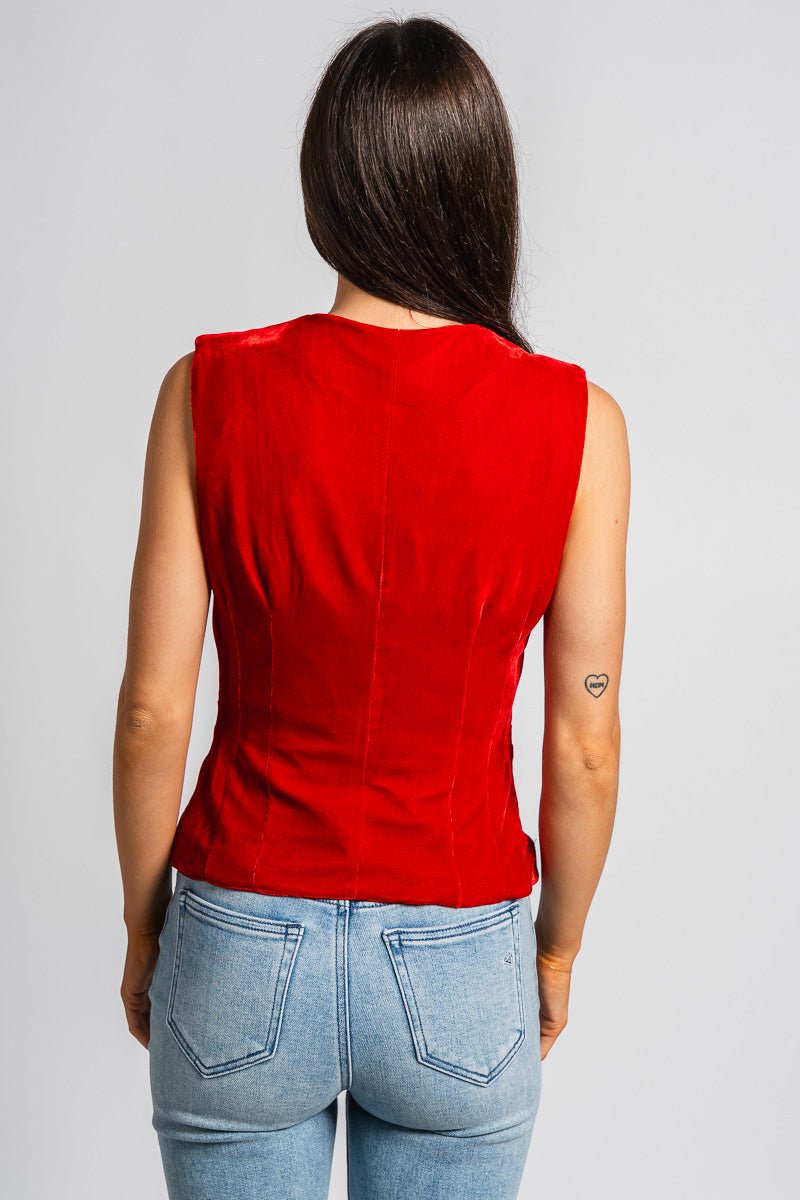 Sleeveless velvet vest cherry