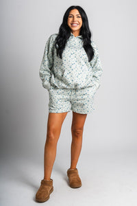 Ditsy floral hoodie mint - Stylish hoodie - Trendy Lounge Sets at Lush Fashion Lounge Boutique in Oklahoma City