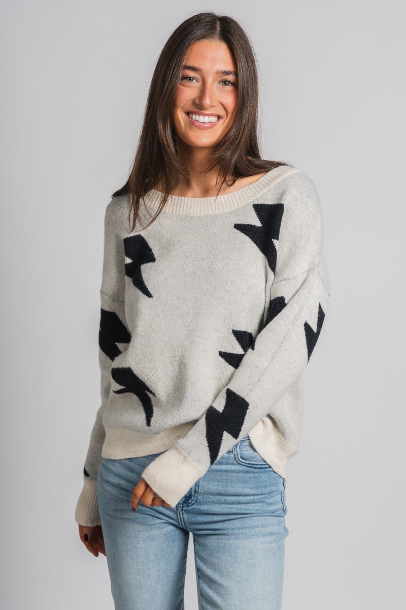 Lightning bolt sweater ivory/black – Boutique Sweaters | Fashionable Sweaters at Lush Fashion Lounge Boutique in Oklahoma City