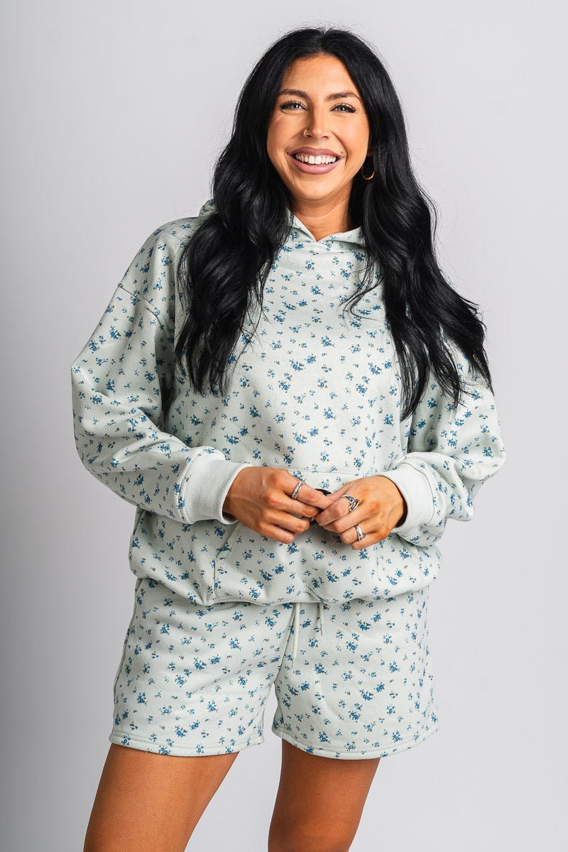 Ditsy floral hoodie mint - Trendy hoodie - Cute Loungewear Collection at Lush Fashion Lounge Boutique in Oklahoma City