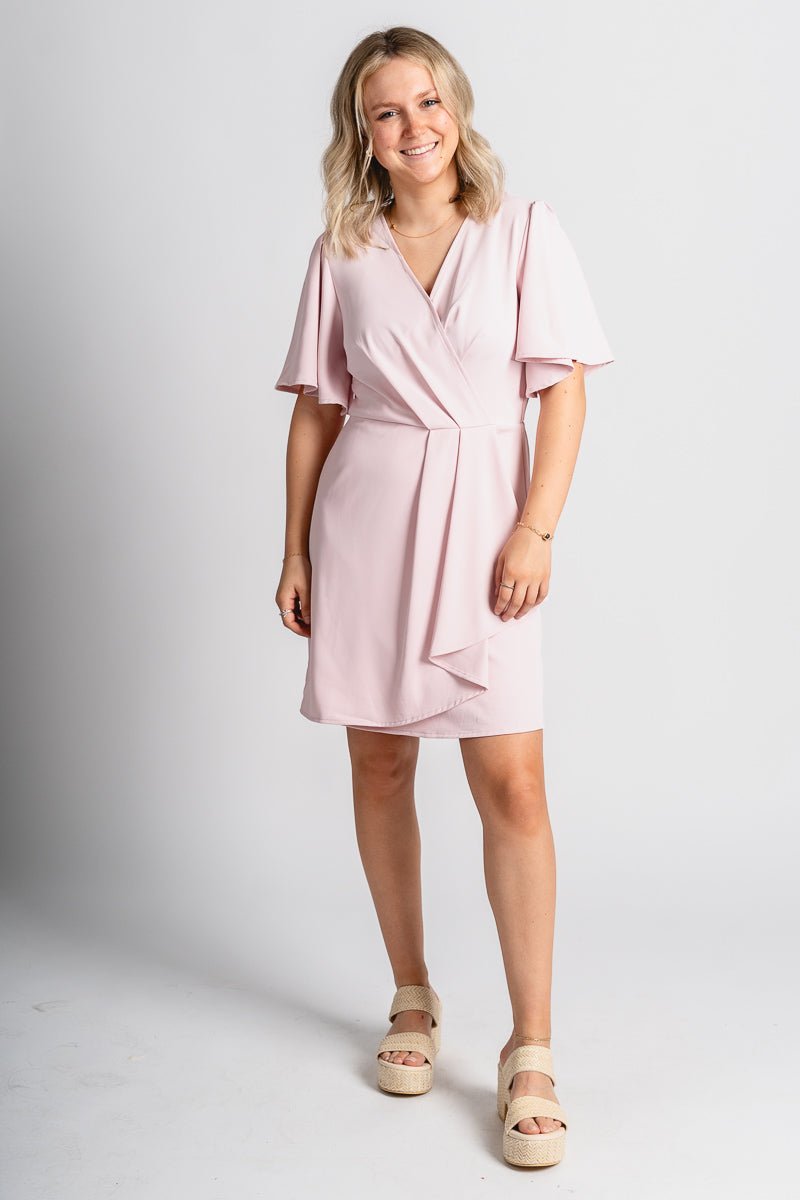 Short sleeve wrap dress light pink - Cute dress - Trendy Easter Clothing Line at Lush Fashion Lounge Boutique in Oklahoma