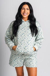 Ditsy floral hoodie mint - Cute hoodie - Fun Cozy Basics at Lush Fashion Lounge Boutique in Oklahoma City