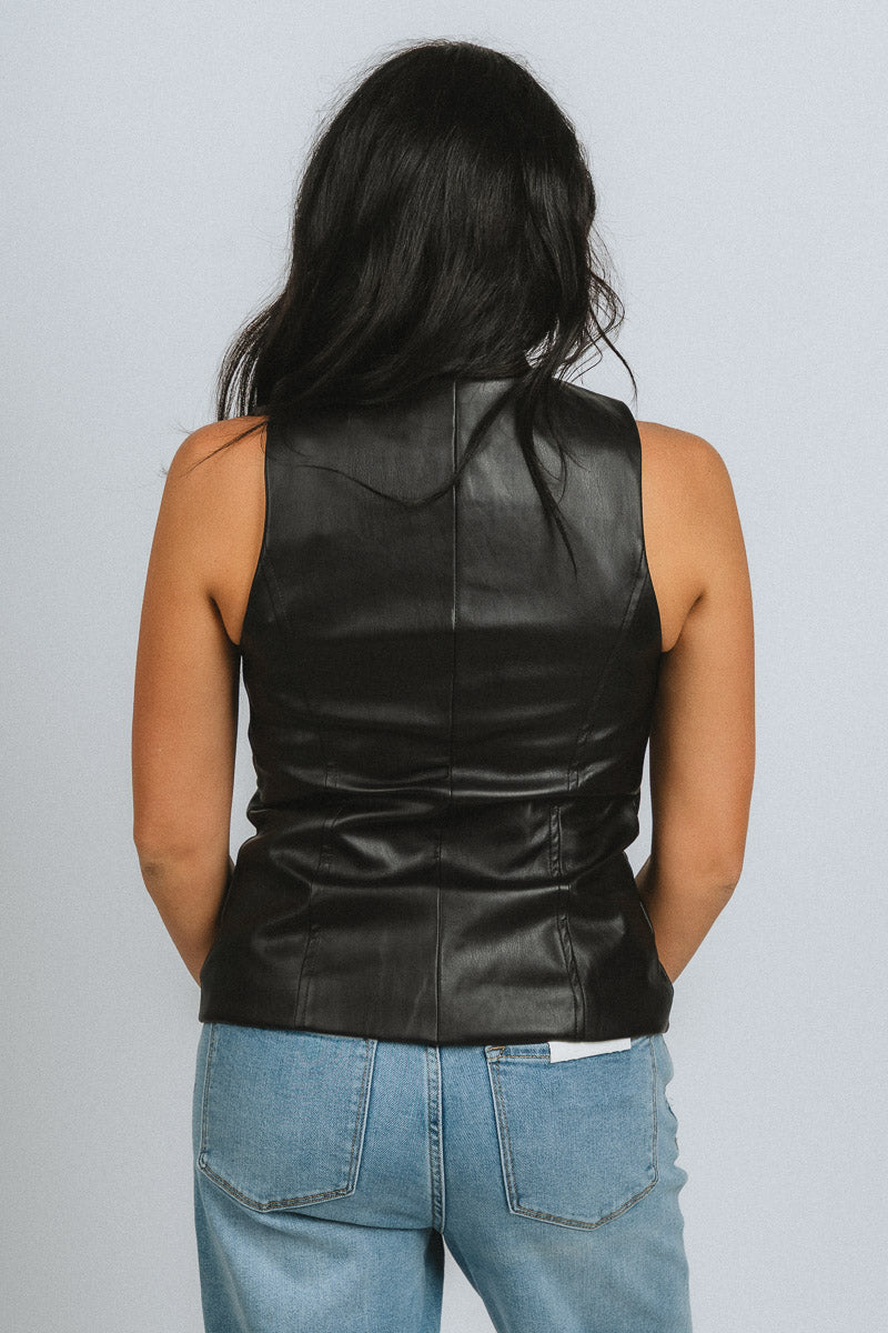 Faux leather vest black