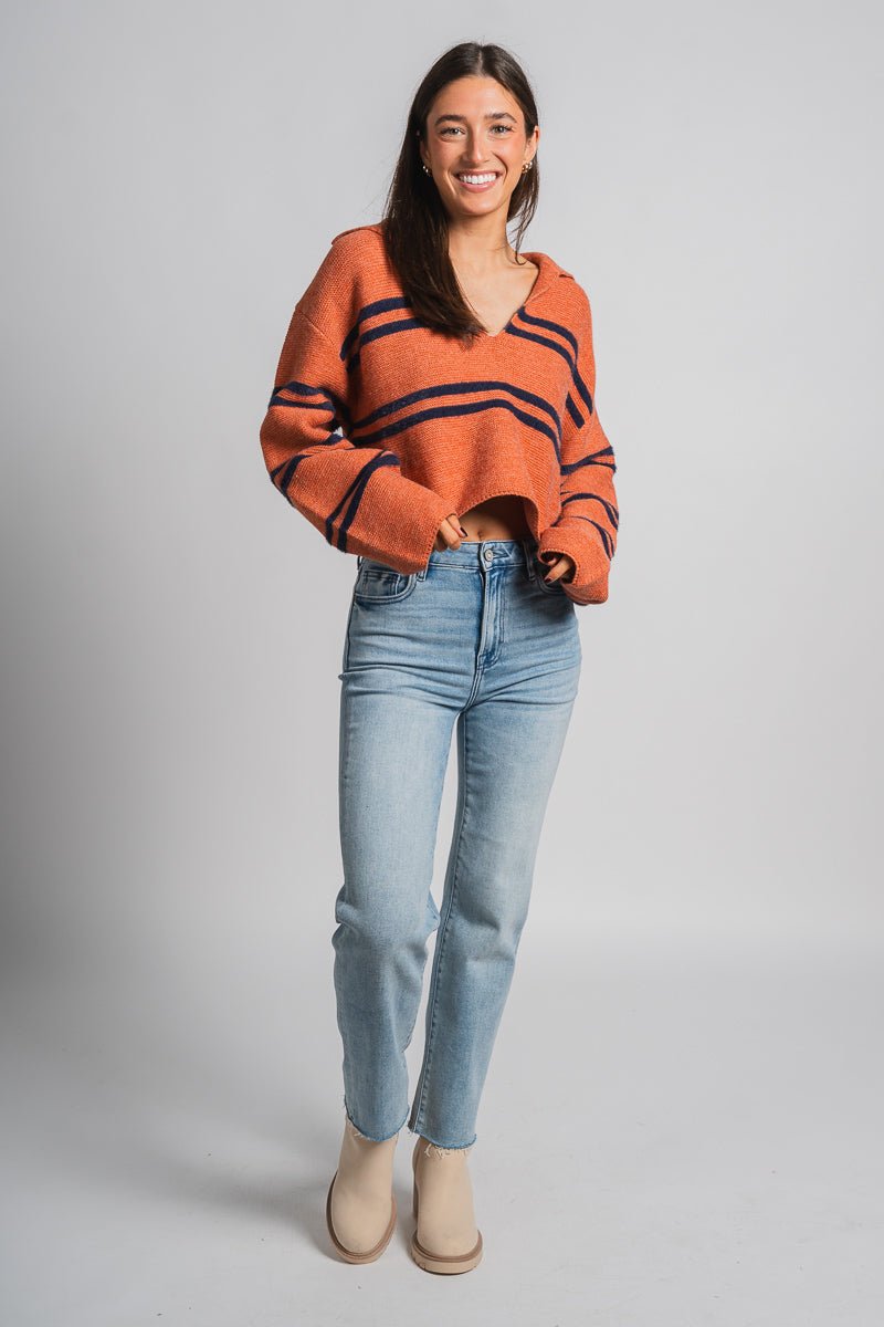 Stripe collared sweater rust/navy