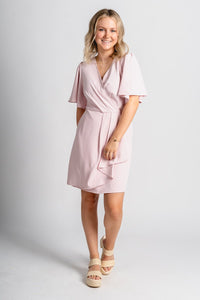 Short sleeve wrap dress light pink - Affordable dress - Unique Easter Style at Lush Fashion Lounge Boutique in Oklahoma