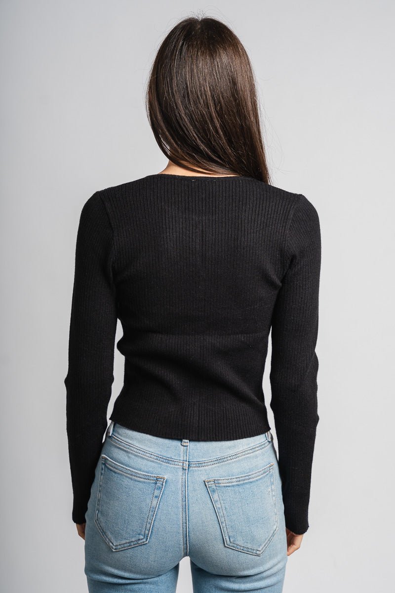 Bow detail long sleeve sweater black