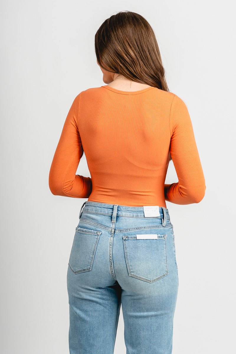 Long sleeve ribbed bodysuit dusty orange