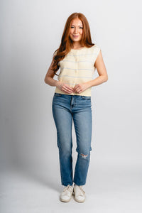 Sleeveless striped sweater vest yellow/blue - Trendy Sweaters | Cute Pullover Sweaters at Lush Fashion Lounge Boutique in Oklahoma City