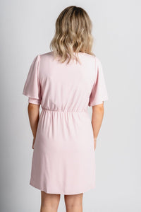Short sleeve wrap dress light pink - Stylish dress - Cute Easter Clothing Line at Lush Fashion Lounge Boutique in Oklahoma