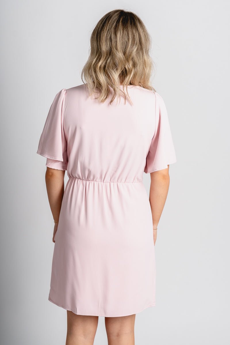 Short sleeve wrap dress light pink - Stylish dress - Cute Easter Clothing Line at Lush Fashion Lounge Boutique in Oklahoma