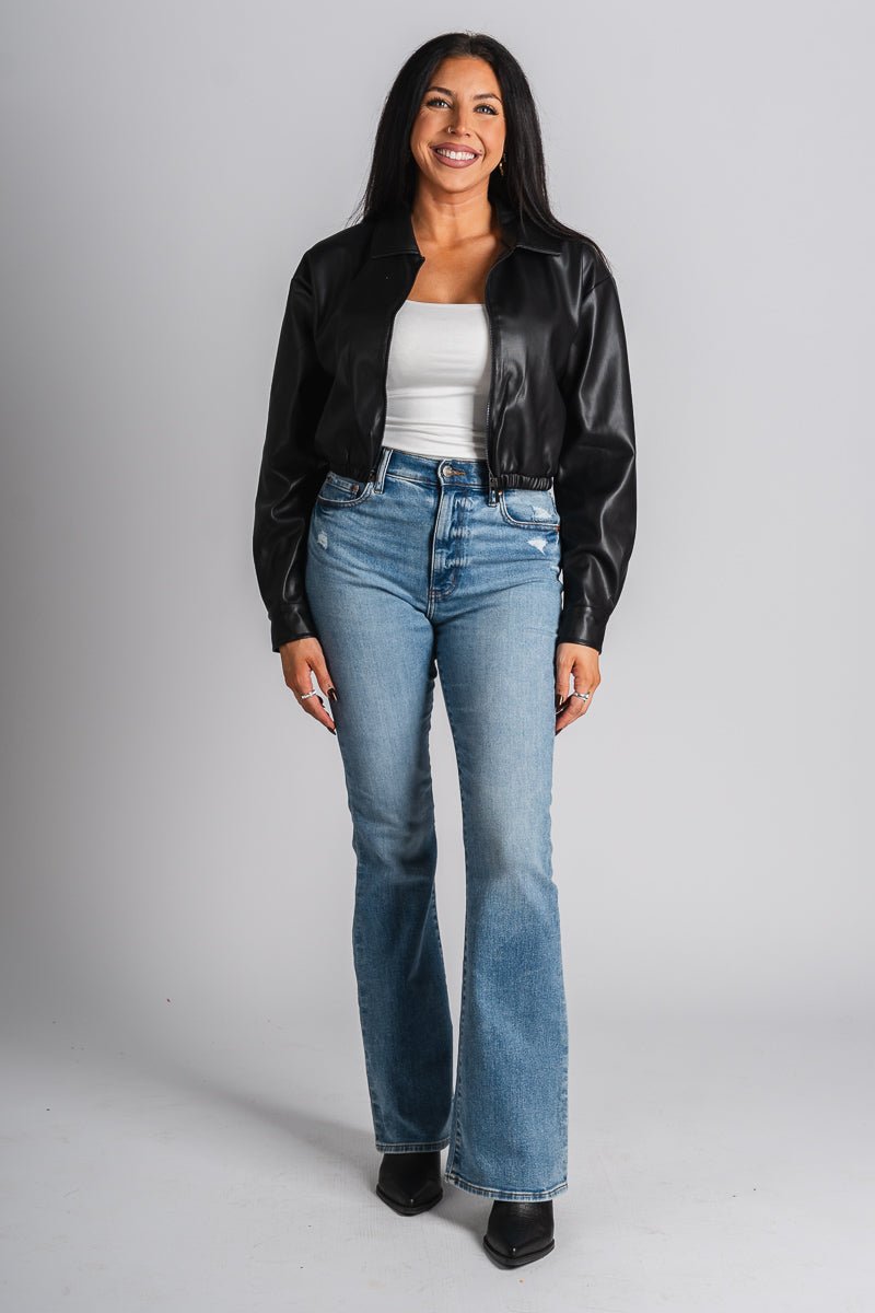 Faux leather jacket black – Unique Blazers | Cute Blazers For Women at Lush Fashion Lounge Boutique in Oklahoma City