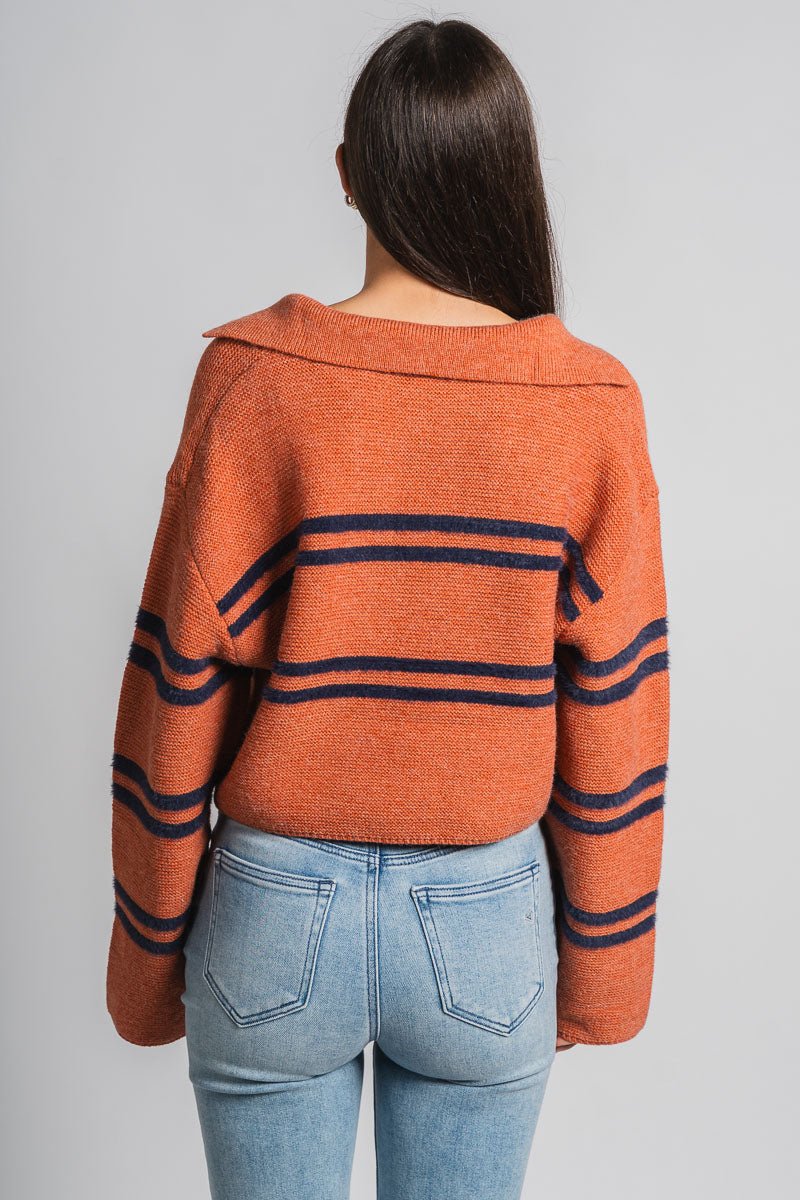 Stripe collared sweater rust/navy