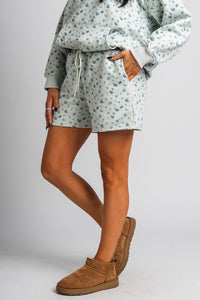 Ditsy floral shorts mint - Trendy shorts - Cute Loungewear Collection at Lush Fashion Lounge Boutique in Oklahoma City