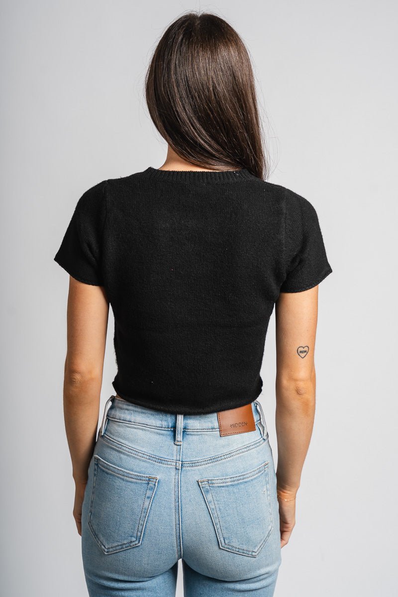 Short sleeve crop sweater black