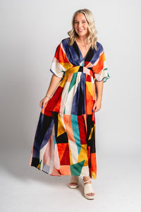 Geometric midi dress multi - Trendy dress - Cute Vacation Collection at Lush Fashion Lounge Boutique in Oklahoma City