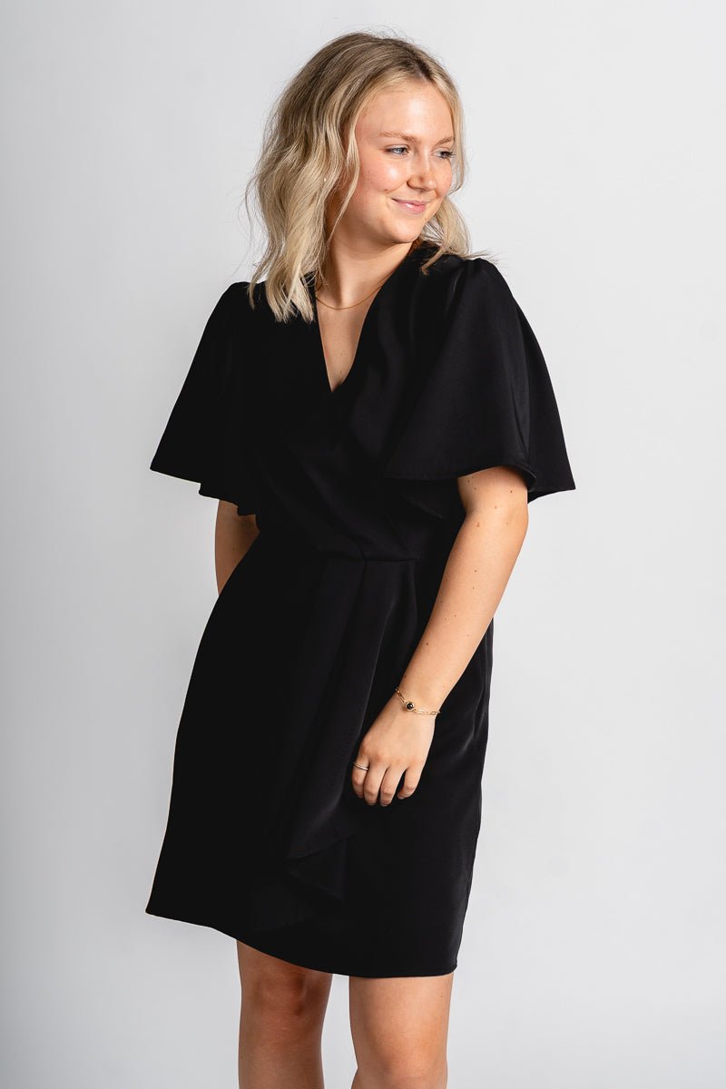 Short sleeve wrap dress black | Trendy Dresses - Lush Fashion Lounge Short sleeve wrap dress black | Trendy Dresses - Lush Fashion Lounge