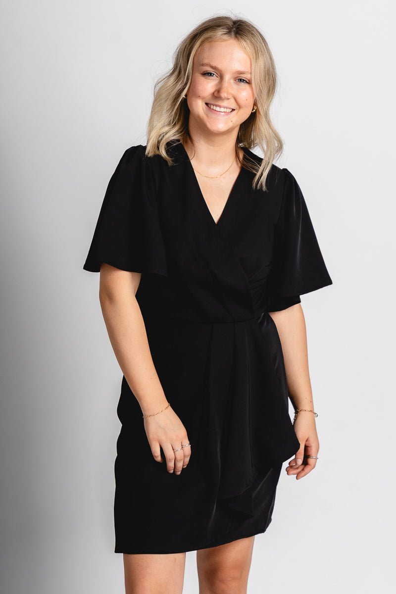 Short sleeve wrap dress black - Stylish dress - Cute Easter Outfits at Lush Fashion Lounge Boutique in Oklahoma