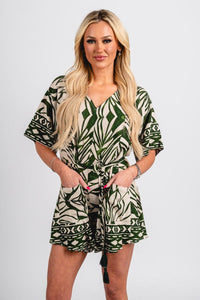 Abstract short sleeve romper ibiza - Cute Romper - Fun Vacay Basics at Lush Fashion Lounge Boutique in Oklahoma City