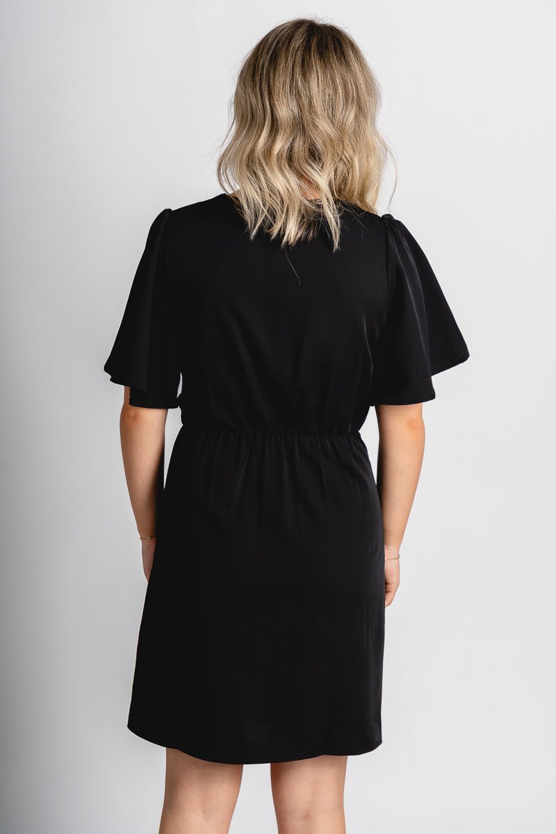 Short sleeve wrap dress black | Trendy Dresses - Lush Fashion Lounge Short sleeve wrap dress black | Trendy Dresses - Lush Fashion Lounge