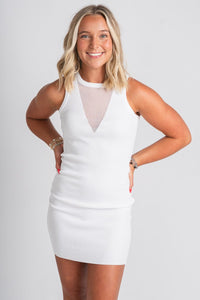 Mesh ribbed mini dress white - Affordable Dress - Boutique Dresses at Lush Fashion Lounge Boutique in Oklahoma City