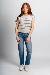 Sleeveless striped sweater vest grey/black - Trendy Sweaters | Cute Pullover Sweaters at Lush Fashion Lounge Boutique in Oklahoma City