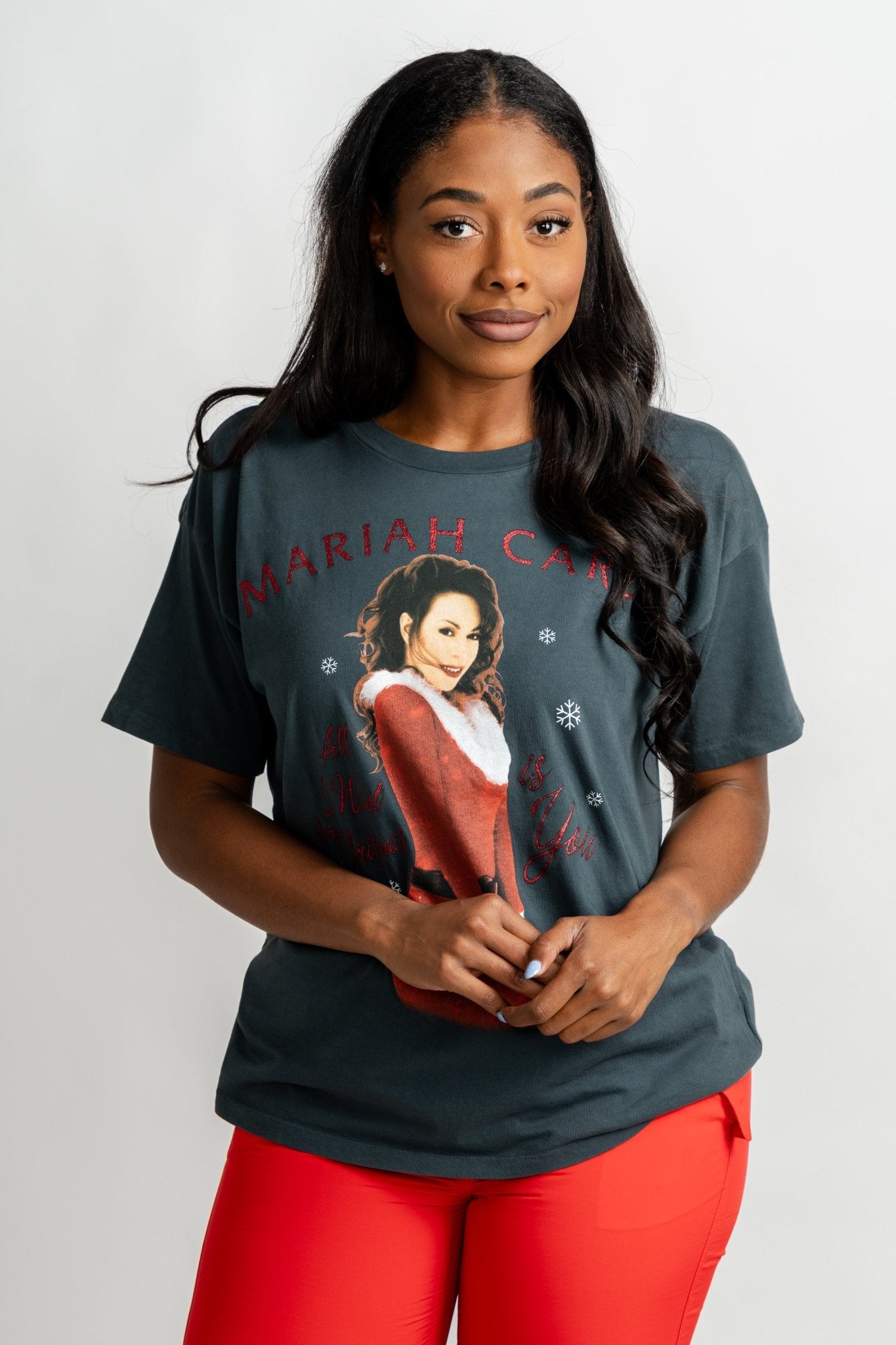 DayDreamer Mariah Carey Christmas tee vintage black - Stylish Band T-Shirts and Sweatshirts at Lush Fashion Lounge Boutique in Oklahoma City