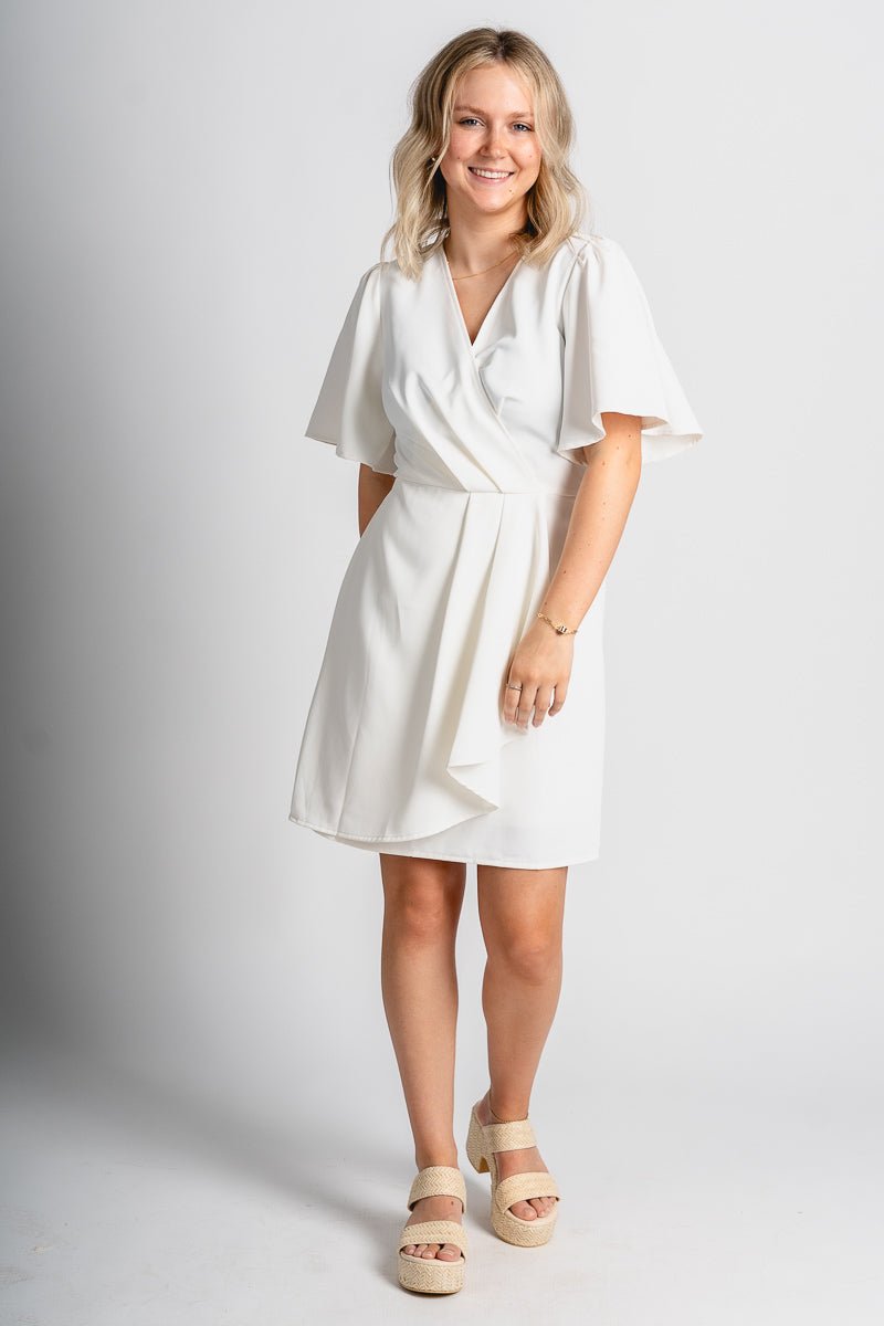 Short sleeve wrap dress off white - Affordable dress - Unique Easter Style at Lush Fashion Lounge Boutique in Oklahoma