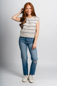 Sleeveless striped sweater vest grey/black – Unique Sweaters | Lounging Sweaters and Womens Fashion Sweaters at Lush Fashion Lounge Boutique in Oklahoma City